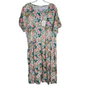 Vintage NEW OS International Floral Dress Women's Size 16 Rayon Modest Easter